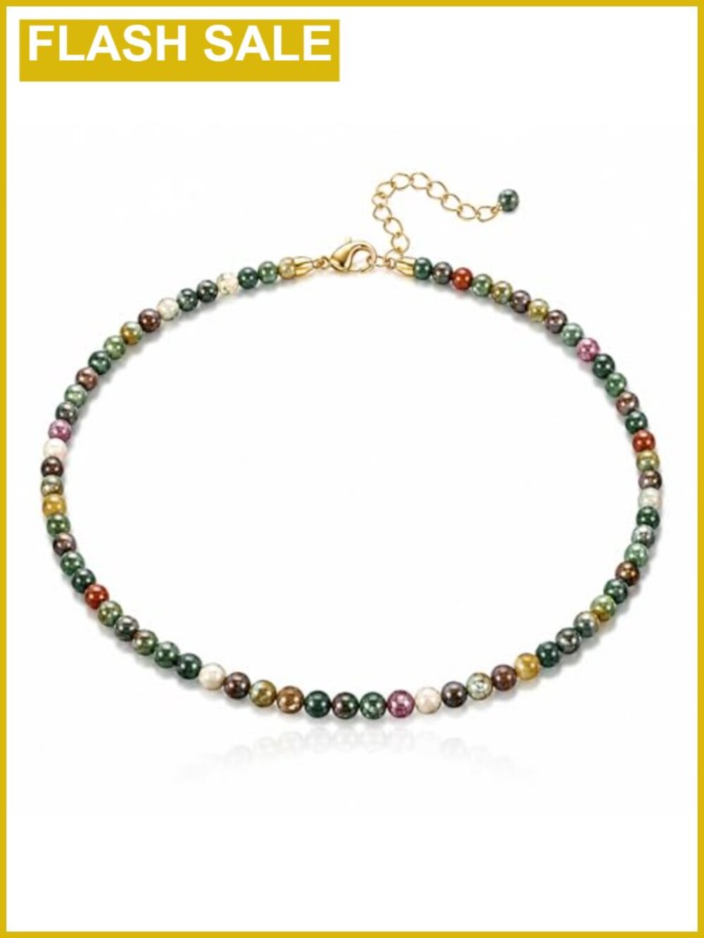 Natural Agate Beaded Choker Necklace, 4mm Stone, Adjustable 14"+2"